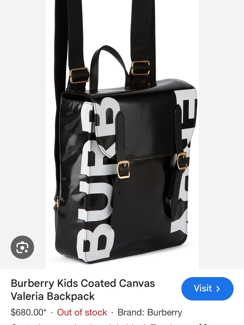 Burberry Black Coated Canvas kids Valeria backpack